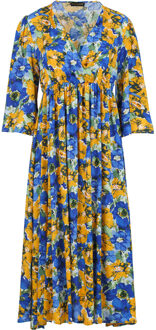 Rijke bloemenlijn midi jurk Turquoise