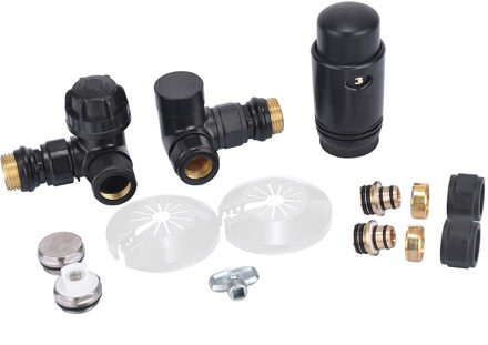 Riko Luxe Thermosatisch Radiator Aansluitset Haaks Verkeerd Links Mat Zwart