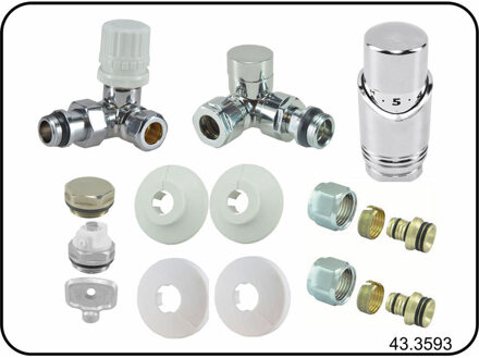 Riko Luxe Theromstatisch Radiator Aansluitset Haaks Verkeerd Links Chroom