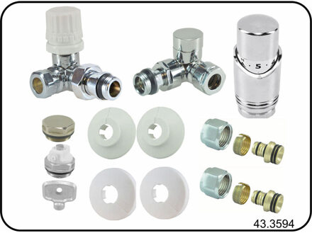 Riko Luxe Theromstatisch Radiator Aansluitset Haaks Verkeerd Rechts Chroom