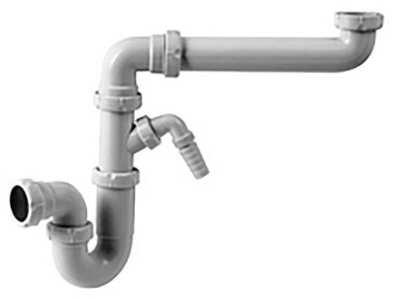 Riko Ruimtebesparende Sifon met Machineaansluiting - 1 1/2" x 40mm - Wit Kunststof