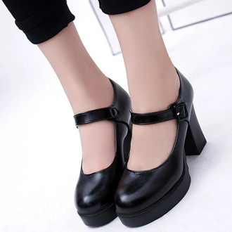 Rimocy Classic 9cm High Heels Office Shoes for Women Elegant Buckle Leather Pumps Woman Black Thick Heels Platform Pumps Mujer