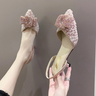 Rimocy Pink Crystal Slingbacks Shoes Woman Sexy Pointed Toe Thin Heels Pumps Women Summer 2020 Luxury Sequins Party Pumps Mujer