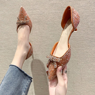 Rimocy Shining Rhinestones High Heels Pumps Women Shoes Women Sexy Party Pointed Toe Shoes Woman Beige Slip on Pumps Mujer 2020