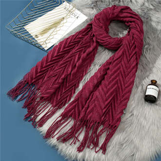 Rimpel Sjaal Vrouwen Mode Kwastje Plaid Sjaals Zachte Rode Kasjmier Sjaals Effen Sjaals Vrouwelijke Foulard donker rood