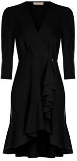 RINASCIMENTO Korte jurk met ruches, V-hals, asymmetrisch Rinascimento , Black , Dames - M,S