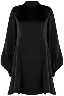 RINASCIMENTO Satijnen jurk met mandarijnkraag Rinascimento , Black , Dames - XL