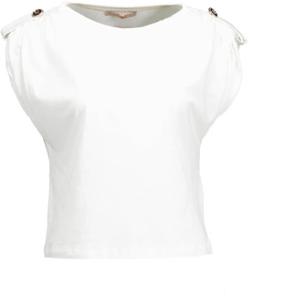 RINASCIMENTO Trendy Offwhite T-shirt met Gouden Knopen Rinascimento , White , Dames - L,M,S