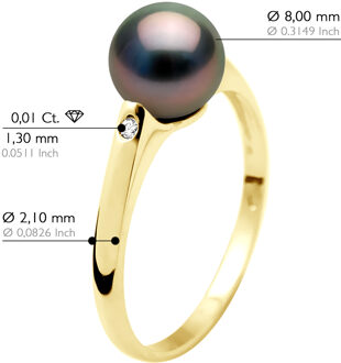 Ring Diamanten 0,02 Cts - Tahiti Parel Rond 8-9 mm - Geel Goud Zwart - K