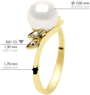 Ring Diamanten 0,04 Cts Echte Gecultiveerde Zoetwaterparel Rond 7-8 mm Wit - T 1/2