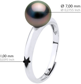 Ring Domed - Echte Cultured Tahiti Parels Rond 7-8 mm Zwart - One Size