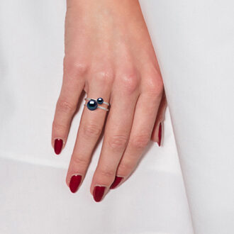 Ring DUO zoetwater parels 5 en 8 mm Black 925 Zwart - R