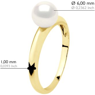 Ring - Geel Goud - Echte Cultiveerde Zoetwaterparel Rond 6-7 mm - O 1/2