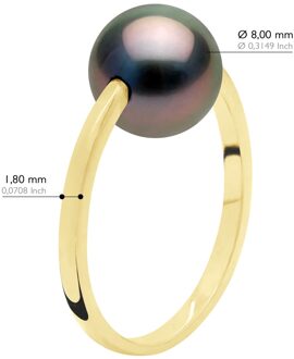 Ring - Geel Goud - Echte Gecultiveerde Tahiti Parels Rond 8-9 mm Zwart - K