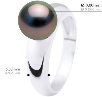 Ring Groot - Echte Gecultiveerde Tahiti Parels Rond 9-10 mm Zwart - L 1/2