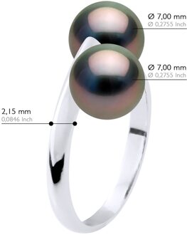 Ring Jij & Ik - 2 Echte Gecultiveerde Tahiti Parel Rond 8-9 mm Zwart - One Size