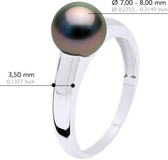 Ring Prestige Zilver 925 Rhodium-geplateerd - Echte Gecultiveerde Tahiti Parels Rond 7-8 mm Zwart