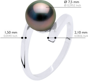 Ring Prestige Zilver 925 Rhodium Geplateerd - Echte Tehiti Parel Rond 7-8 mm Zwart - S