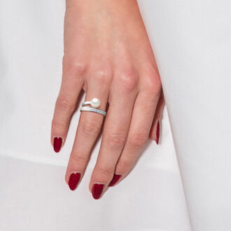 Ring Rush Verstelbare Ronde Zoetwater Parel sieraden 7-8mm White 925 Wit