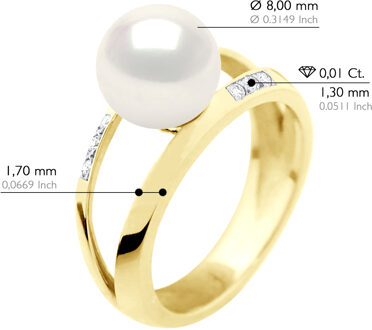 Ring Sieraad 0,06 Ct - Geel Goud - Echte Gecultiveerde Zoetwaterparel Rond 8-9 mm Wit - I