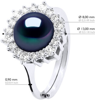 Ring Sieraad - Echte Cultiveerde Zoetwaterparel Rond 8-9 mm Zwart - One Size