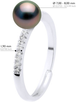 Ring Sieraad - Echte Gecultiveerde Tahiti Parel Rond 7-8 mm Zwart - One Size