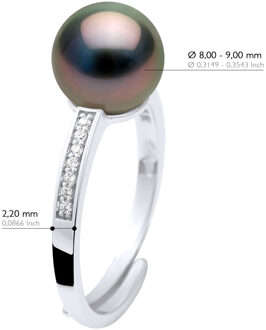 Ring Sieraden - Echte Cultivated Tahiti Parel Rond 8-9 mm Zwart - One Size