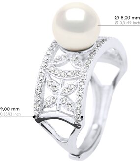 Ring Sieraden - Echte Cultiveerde Zoetwaterparel Rond 8-9 mm Wit - One Size