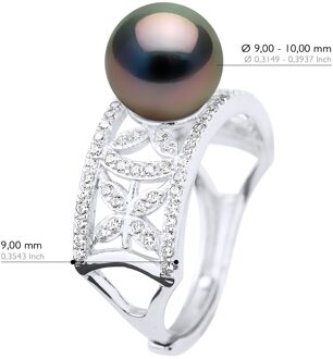 Ring Sieraden - Echte Cultured Tahiti Parel Rond 9-10 mm Zwart - One Size