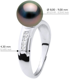 Ring Sieraden - Echte Gecultiveerde Tahiti Parel Rond 8-9 mm Zwart - One Size