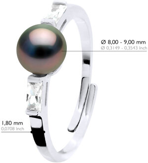 Ring Sieraden - Echte Gecultiveerde Tahiti Parels Rond 8-9 mm Zwart - One Size