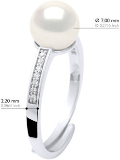 Ring Sieraden - Echte GeCultiveerde Zoetwater Parel Rond 7-8 mm Wit