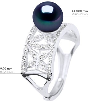 Ring Sieraden - Echte Gecultiveerde Zoetwaterparel Rond 8-9 mm Zwart - One Size