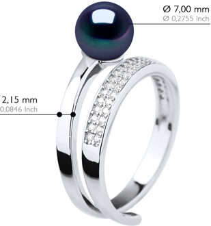 Ring Sieraden - Echte GeCultiveerde Zoetwaterparel Rond 8-9 mm Zwart - One Size