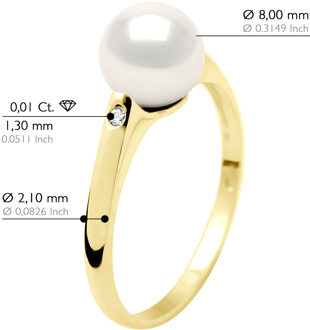 Ring Solitaire Diamanten 0,02 Cts - Echte Gecultiveerde Zoetwaterparel Rond 8-9 mm Wit - Q