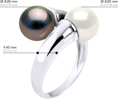 Ring U & Ik Prestige van Zilver 925 Geverfd met Rhodium, versierd met Echte Gecultiveerde Tahitiaanse Parel en FRESHWATERKLEUR NATUURLIJK WIT - 8-9 mm Zwart/wit