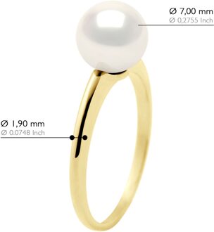 Ring - Wit Goud - Echte GeCultiveerde Zoetwaterparel Rond 7-8 mm