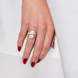 Ring YOU AND ME 2 Water Kralen Sieraden Sweet White 9-10 mm 925 Wit