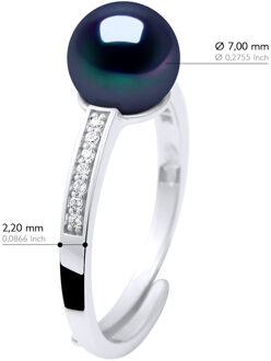 Ringen Sieraden - Echte Gecultiveerde Zoetwaterparel Rond 7-8 mm Zwart - One Size