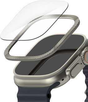 Ringke Bezel Styling + Screenprotector voor de Apple Watch Ultra (2) - 49 mm - Knurling Titanium Zilver