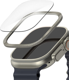Ringke Bezel Styling + Screenprotector voor de Apple Watch Ultra - 49 mm - Knurling Titanium Zilver
