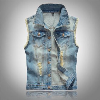 Ripped Jean Jas Heren Blue Denim Vest Hip Hop Jean Jassen Vest Mannen Cowboy Mouwloze Jas Mannelijke Tank plus Size 6XL Xxl