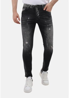 Ripped jeans slim fit met stretch mm Grijs - 38