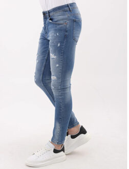 Ripped jeans slim fit met verfspatten mm - maat 29 Blauw