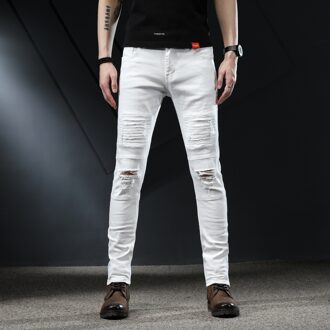 Ripped Jeans Voor Mannen Skinny Witte Jeans Stretch Denim Broek Jeans Heren Jeans Streetwear Patched Verontruste Grote Maat 31