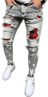 Ripped Skinny Jeans Mannen Grid Stretch Denim Broek Big Size Europese Hip-Hop Casual Mannen Jeans Casual broek Xxl