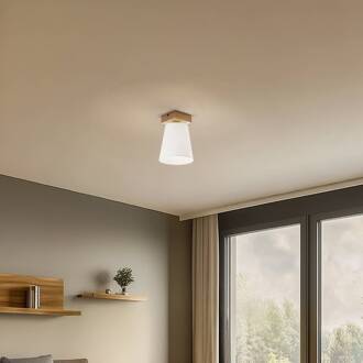 Risco plafondlamp 1-lamp stoffen kap wit wit, licht hout, zwart