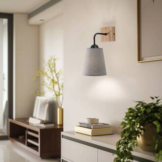 Risco wandlamp 1-lamp stoffen kap grijs grijs, hel hout, zwart