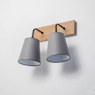 Risco wandlamp 2-lamps stoffen kap grijs grijs, hel hout, zwart