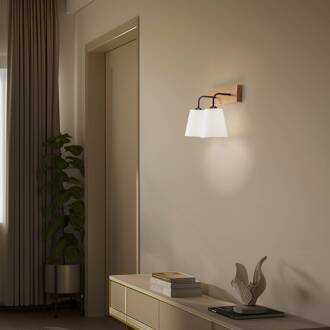 Risco wandlamp 2-lamps stoffen kap wit wit, licht hout, zwart